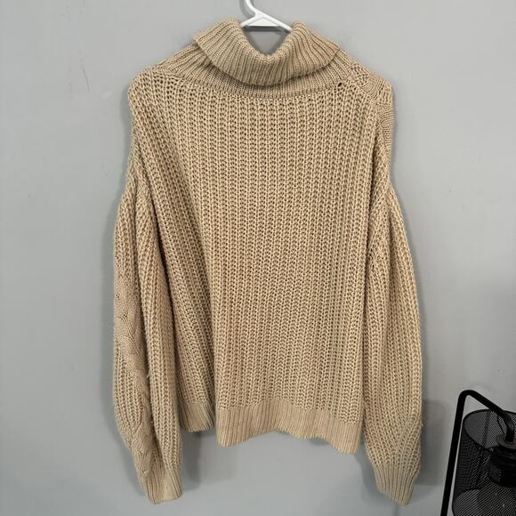 moon & madison Classic Cable Knit Turtleneck Sweater Women's Size Large Beige - Picture 2 of 10